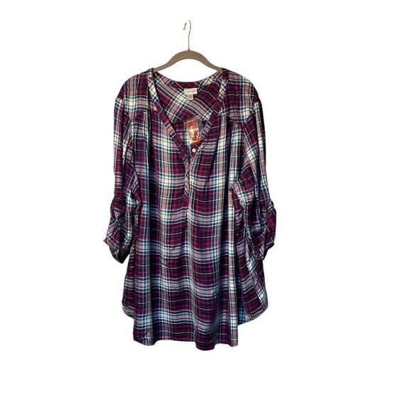 NWT avenue women’s plus size plaid roll tab sleeve blouse size 5X - Picture 2 of 4